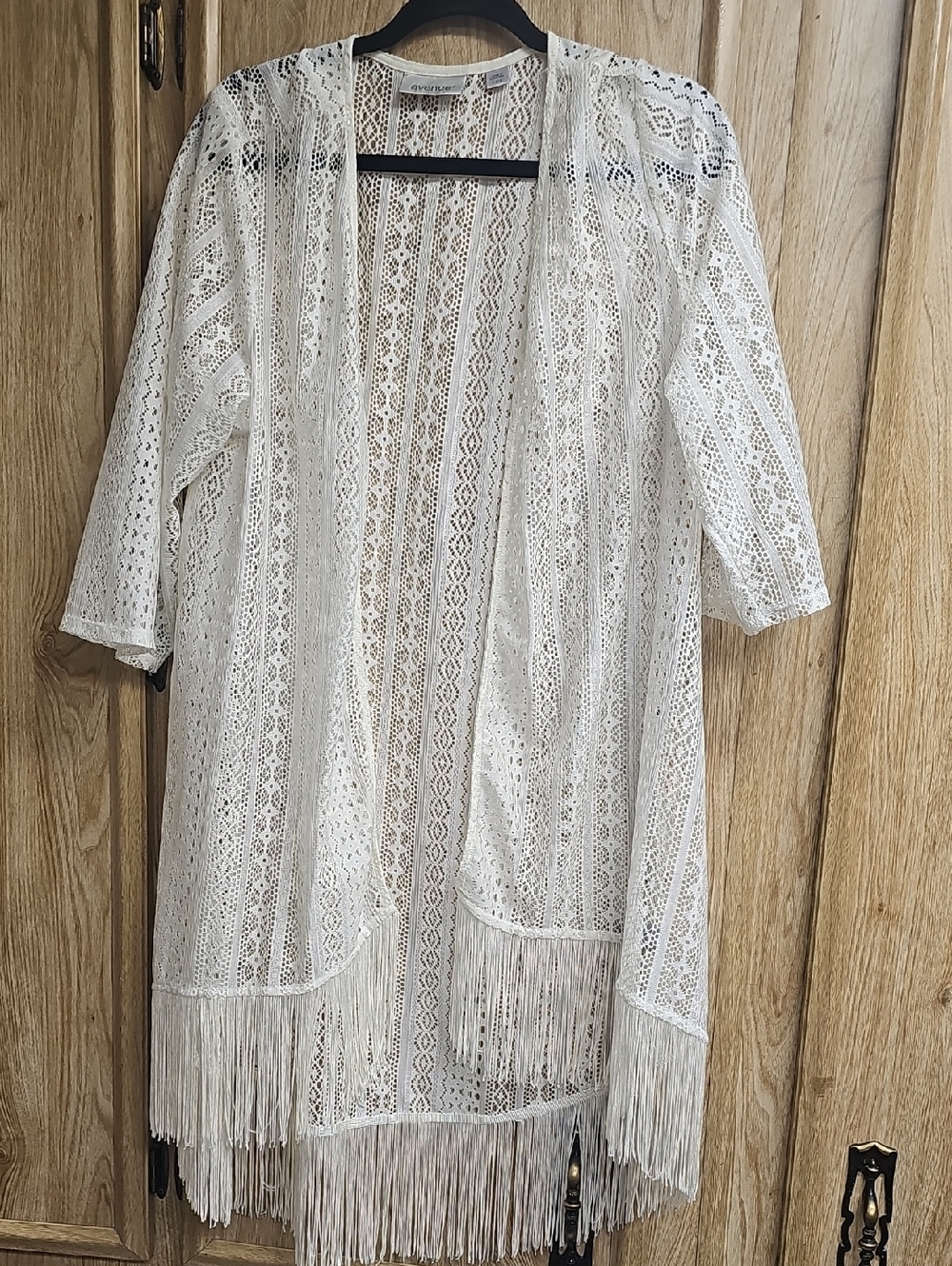 Lace Avenue Cream Crochet Open Cardigan with Frindge On Bottom